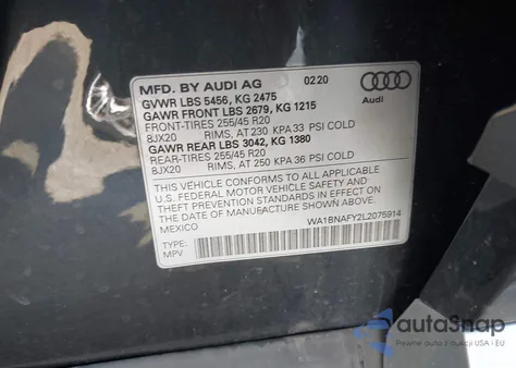 2020 Audi Q5 Premium Plus 45 Tfsi Quattro S Tronic z USA, uszkodzony, nr VIN WA1BNAFY2L2075914